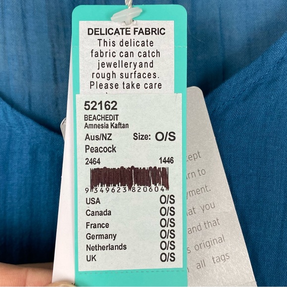 NWT Seafolly Amnesia Caftan Swim Coverup Peacock Teal - Picture 9 of 10